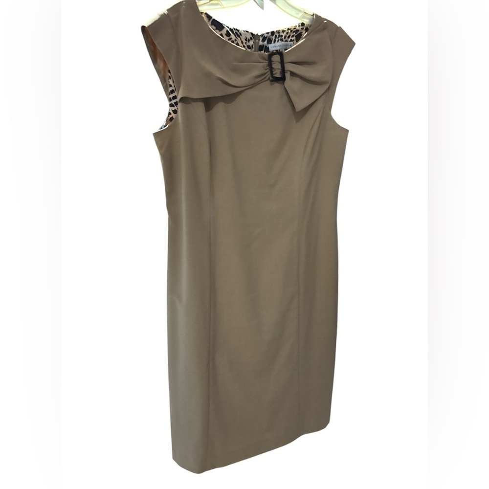 Sandra Darren Tan Midi Dress with Bow Accent